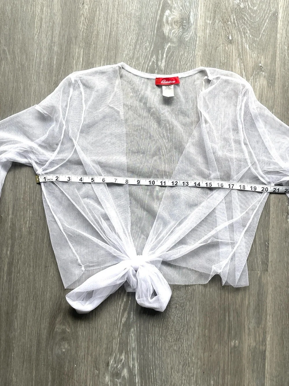 Rainbow White Sheer Mesh Tie Front Bell Sleeve Cover-Up Top XL Y2K Fairycore